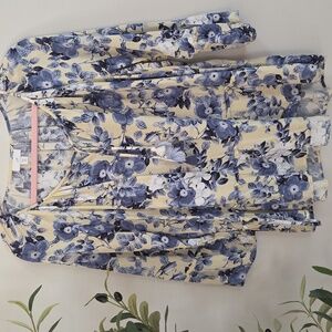 J.Jill White And Blue Floral Tassle Blouse Sz M